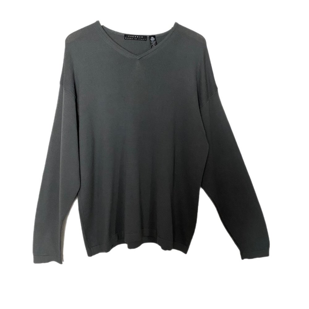 Fiesole Mens Gray V Neck Made in Italy 100% Wool Sweater Size XL